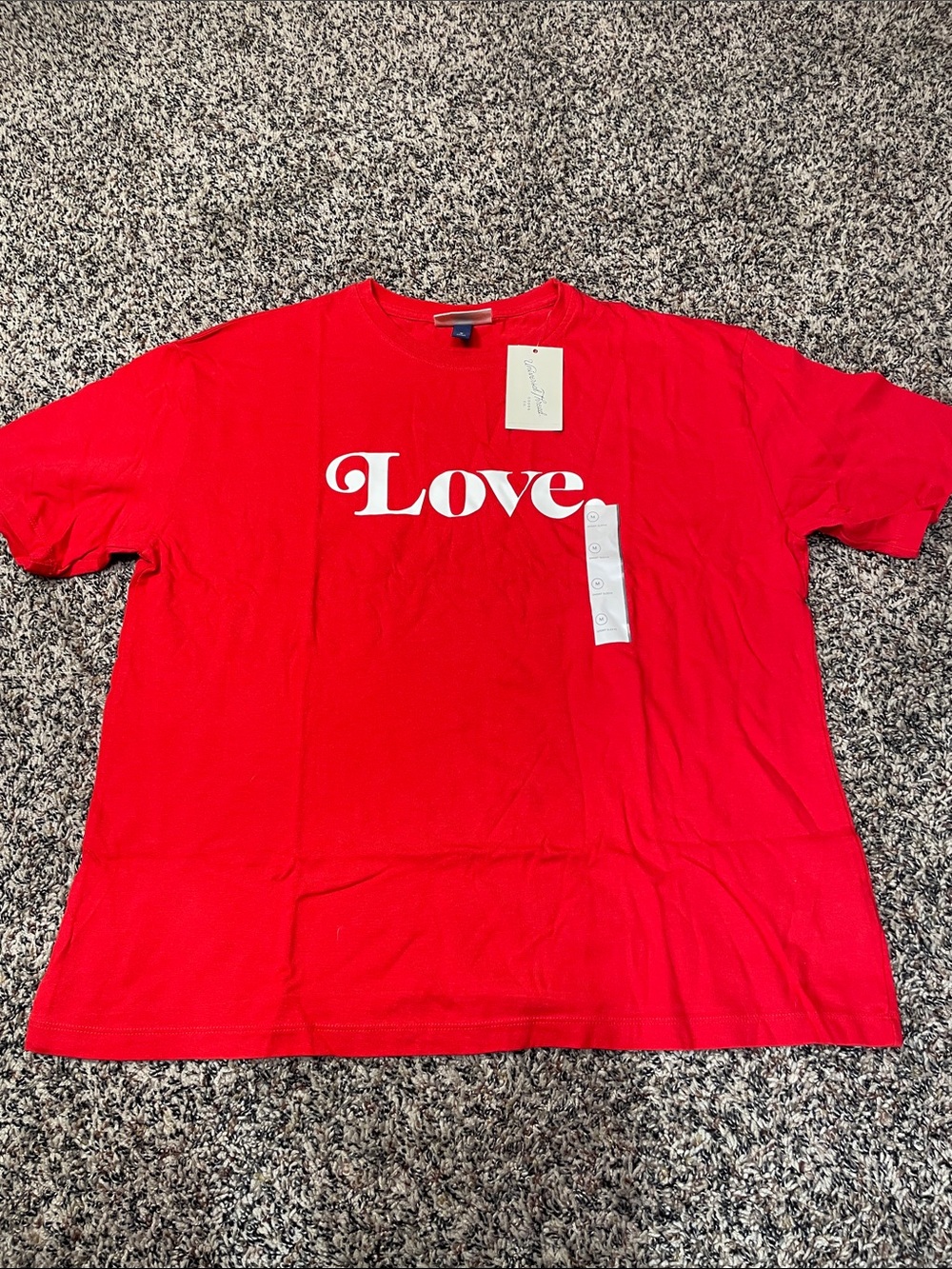 Universal Thread Relaxed Cotton Red Tee with White "Love" Graphic Var Sizes NWT!